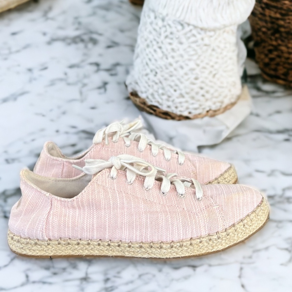 Toms Linen Espadrille Pink Lace Up Sneakers Size 6 - Picture 13 of 13
